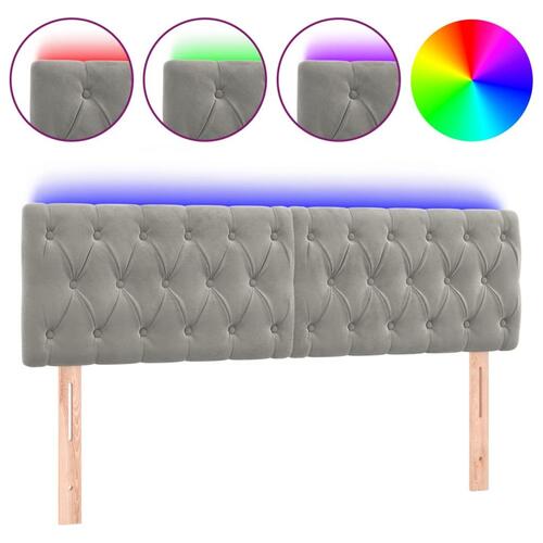 Sengegavl med LED-lys 160x7x78/88 cm velour lysegrå