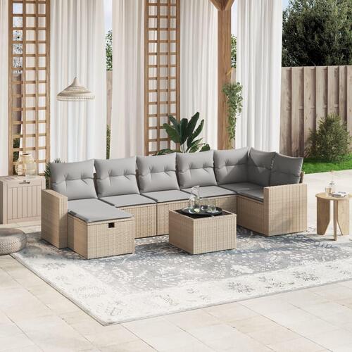 Havesofasæt 8 dele med hynder polyrattan beige