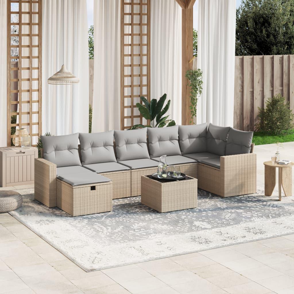Havesofasæt 8 dele med hynder polyrattan beige