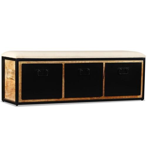 Opbevaringsbænk med 3 skuffer i massivt mangotræ 120 x 30 x 40 cm