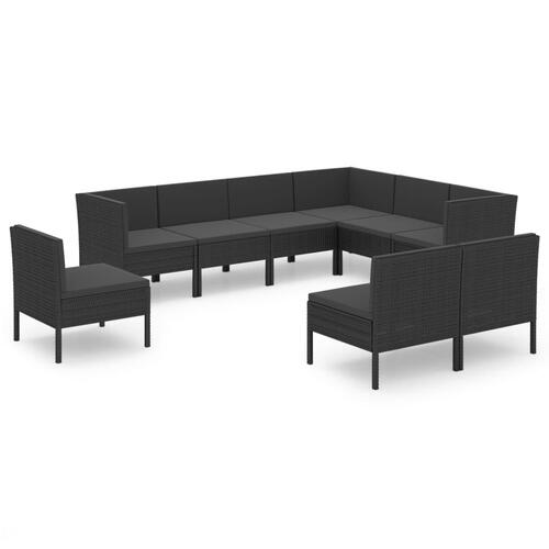 Loungesæt til haven 9 dele med hynder polyrattan sort