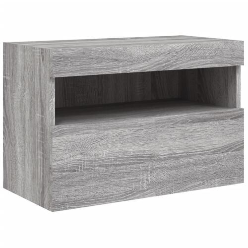 Væghængt tv-bord m. LED-lys 60x30x40 cm grå sonoma-eg