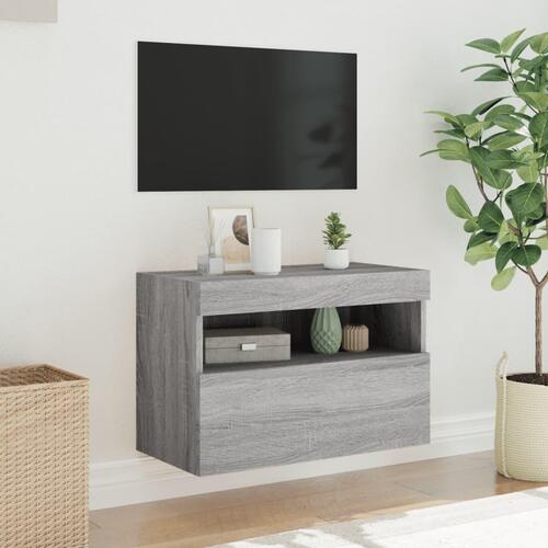 Væghængt tv-bord m. LED-lys 60x30x40 cm grå sonoma-eg