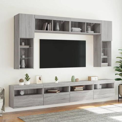 Væghængt tv-bord m. LED-lys 60x30x40 cm grå sonoma-eg