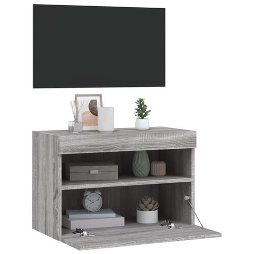 Væghængt tv-bord m. LED-lys 60x30x40 cm grå sonoma-eg
