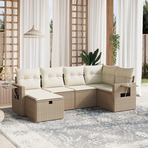 Sofasæt til haven 6 dele med hynder polyrattan beige