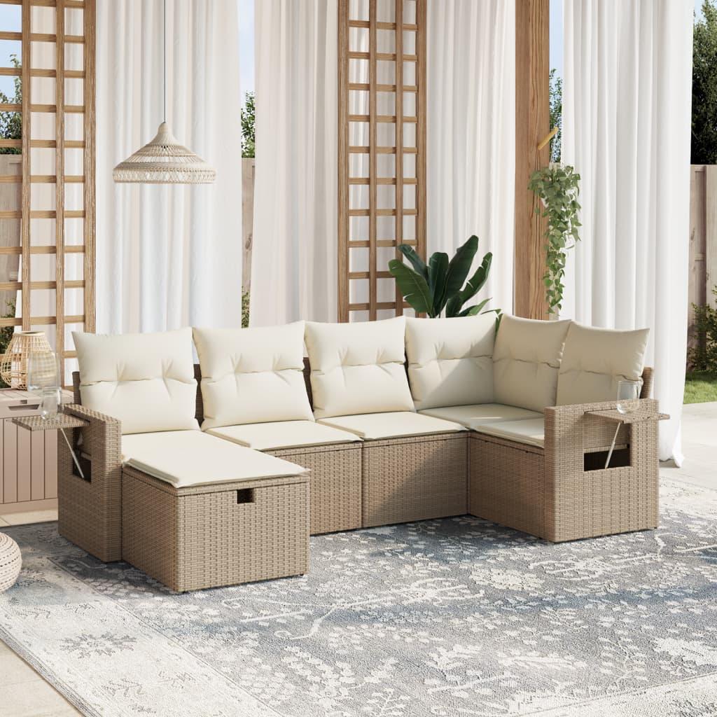Sofasæt til haven 6 dele med hynder polyrattan beige