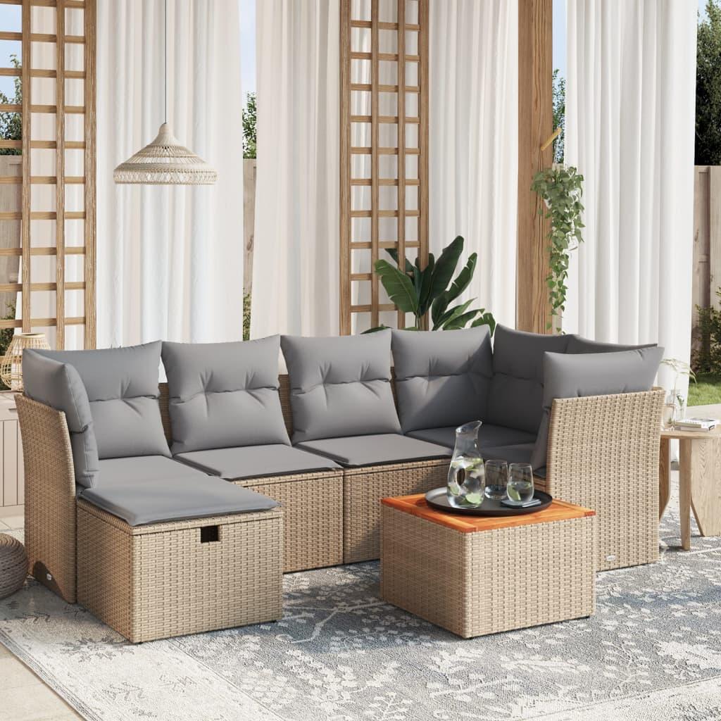 Havesofasæt 7 dele med hynder polyrattan beige