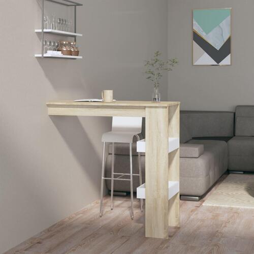 Væghængt barbord 102x45x103,5 cm konstrueret træ hvid sonoma-eg