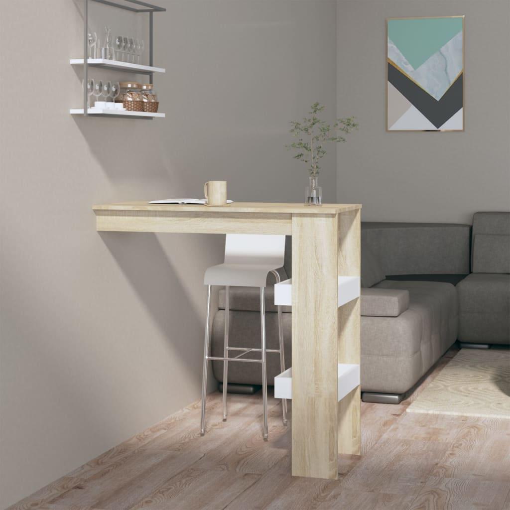 Væghængt barbord 102x45x103,5 cm konstrueret træ hvid sonoma-eg