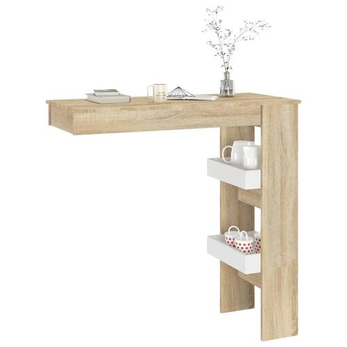 Væghængt barbord 102x45x103,5 cm konstrueret træ hvid sonoma-eg