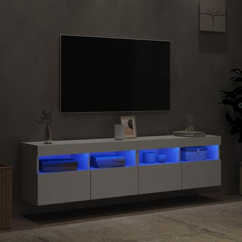 Væghængte tv-borde 2 stk. med LED-lys 80x30x40 cm hvid