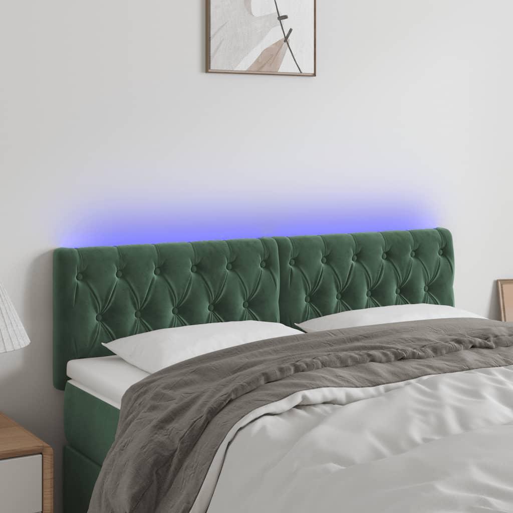 Sengegavl med LED-lys 160x7x78/88 cm velour mørkegrøn