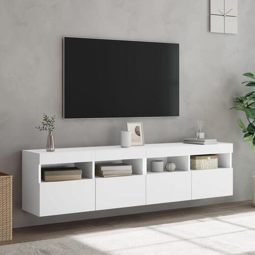 Væghængte tv-borde 2 stk. med LED-lys 80x30x40 cm hvid