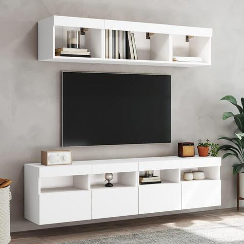 Væghængte tv-borde 2 stk. med LED-lys 80x30x40 cm hvid
