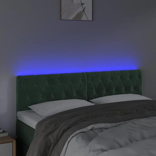 Sengegavl med LED-lys 160x7x78/88 cm velour mørkegrøn