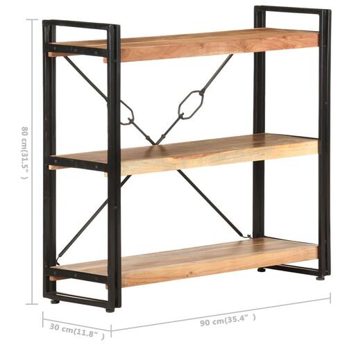 Bogreol m. 3 hylder 90x30x80 cm massivt akacietræ