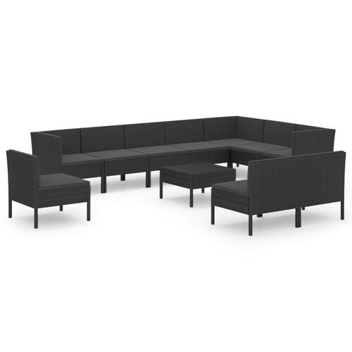 Haveloungesæt 11 dele med hynder polyrattan sort