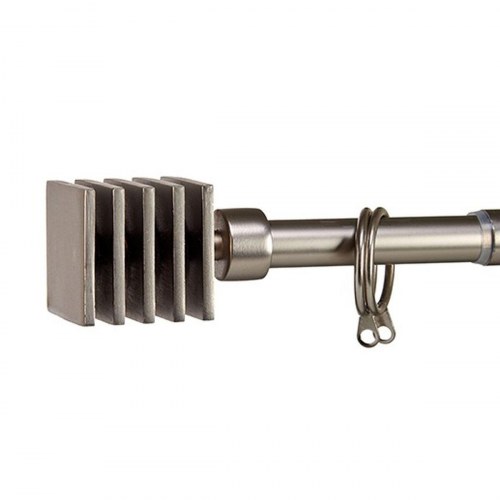 Gardinstang forlængbar i jern - firkantet knop, sølv, 125,5-210 cm (12 stk.)