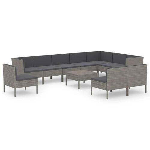 Loungesæt til haven 11 dele med hynder polyrattan grå