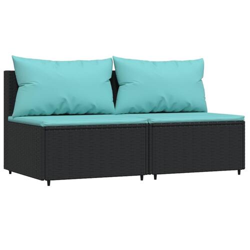 Midtermoduler til havesofa 2 stk. med hynder polyrattan sort