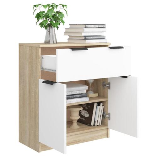 Skænk 60x30x70 cm konstrueret træ hvid og sonoma-eg