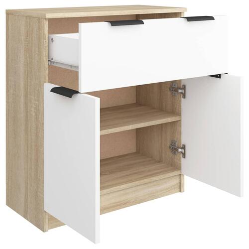 Skænk 60x30x70 cm konstrueret træ hvid og sonoma-eg