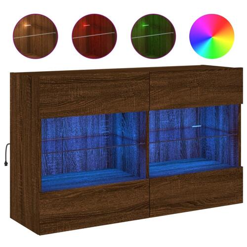 Væghængt tv-bord med LED-lys 98,5x30x60,5 cm brun egetræsfarve