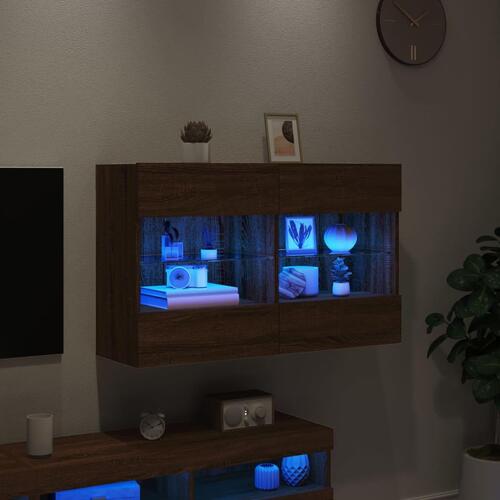 Væghængt tv-bord med LED-lys 98,5x30x60,5 cm brun egetræsfarve