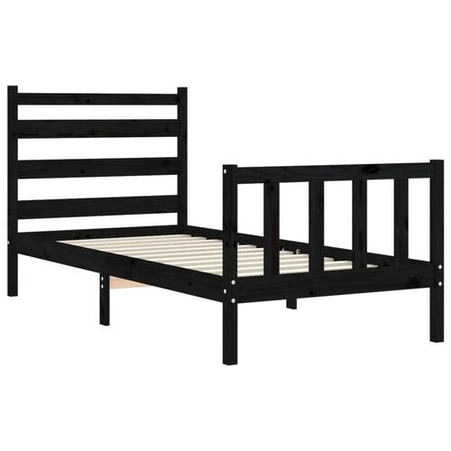 Sengeramme med sengegavl Small Single massivt træ sort