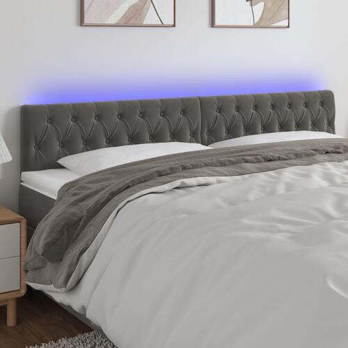 Sengegavl med LED-lys 180x7x78/88 cm velour mørkegrå
