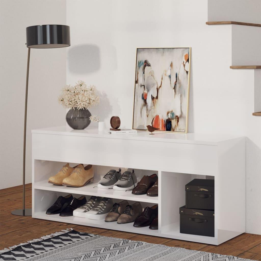 Skobænk 105x30x45 cm spånplade hvid højglans
