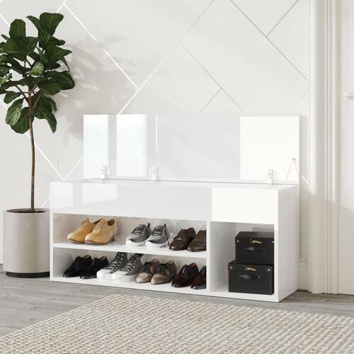 Skobænk 105x30x45 cm spånplade hvid højglans