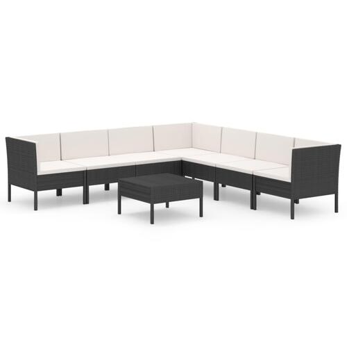 Loungesæt til haven 8 dele med hynder polyrattan sort