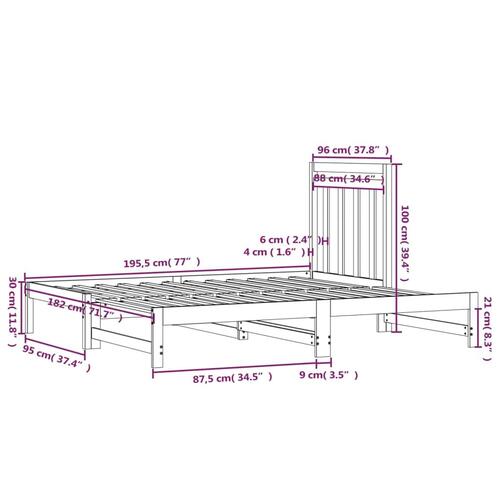 Daybed med udtræk 2x(90x190) cm massivt fyrretræ hvid