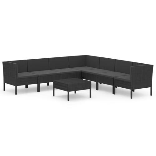 Loungesæt til haven 8 dele med hynder polyrattan sort