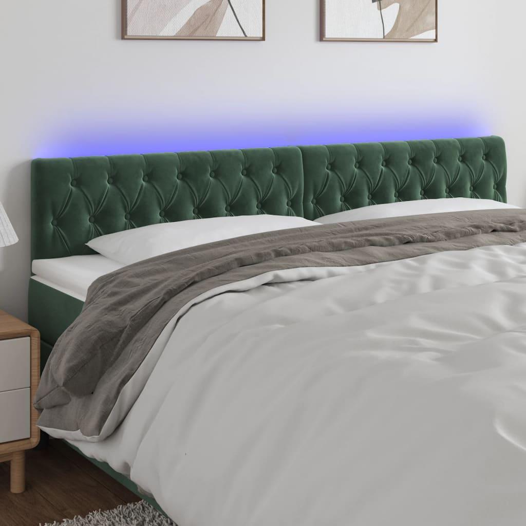 Sengegavl med LED-lys 180x7x78/88 cm velour mørkegrøn billede