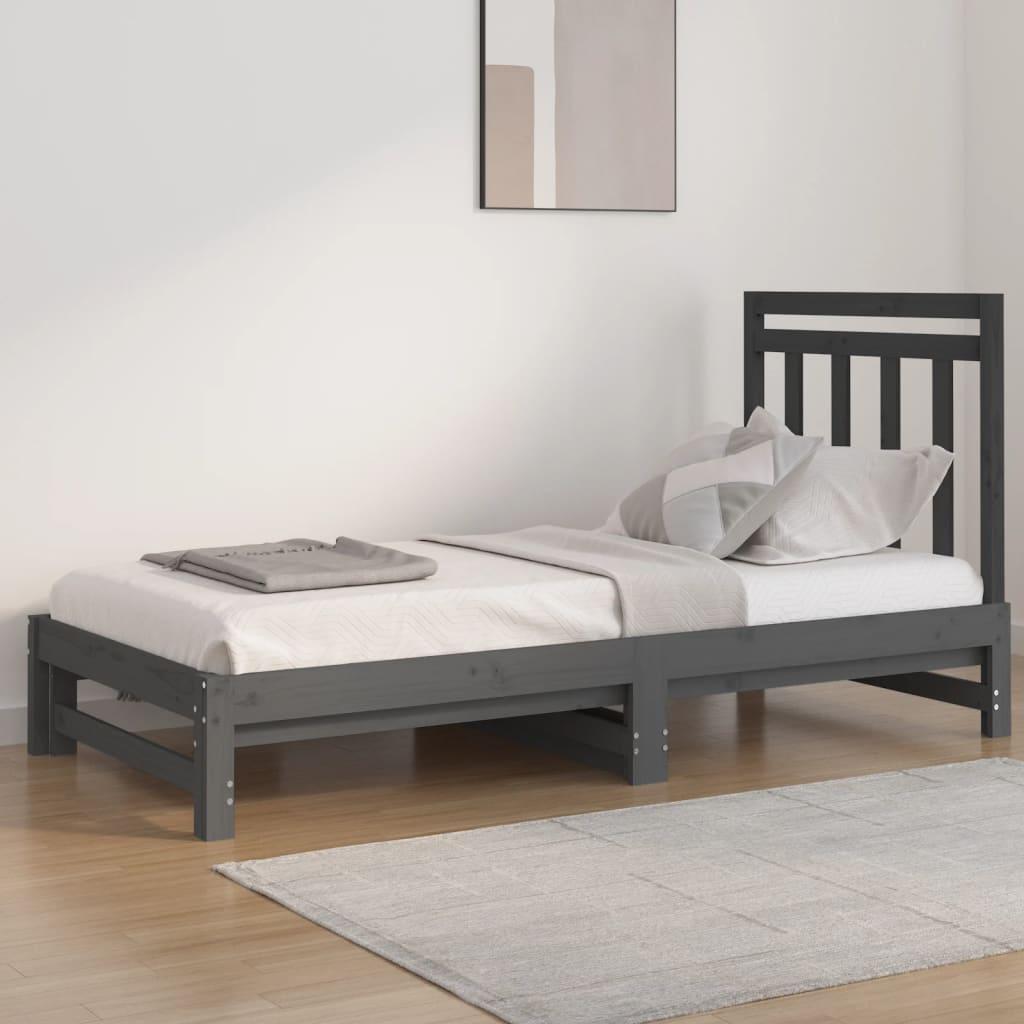 Daybed med udtræk 2x(90x190) cm massivt fyrretræ grå