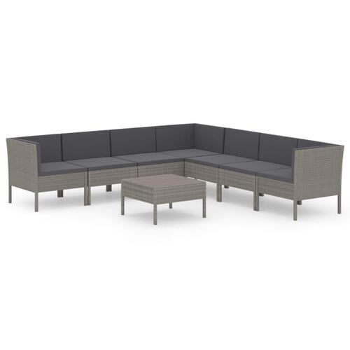 Loungesæt til haven 8 dele med hynder polyrattan grå