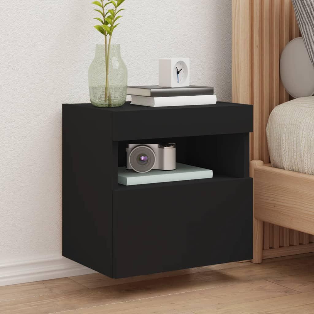 Væghængt tv-bord med LED-lys 40x30x30 cm sort