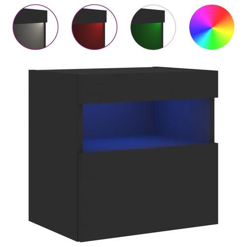 Væghængt tv-bord med LED-lys 40x30x30 cm sort