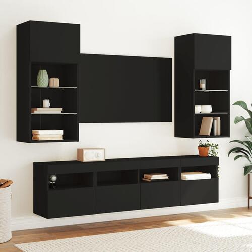 Væghængt tv-bord med LED-lys 40x30x30 cm sort