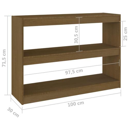 Bogreol/rumdeler 100x30x71,5 cm massivt fyrretræ gyldenbrun