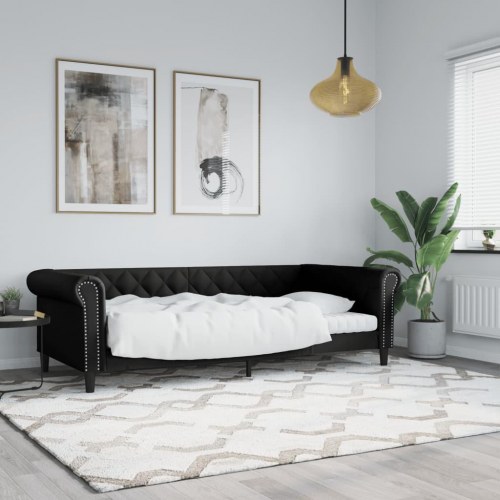 Daybed 90x200 cm i sort kunstlæder - sovesofa/gæsteseng