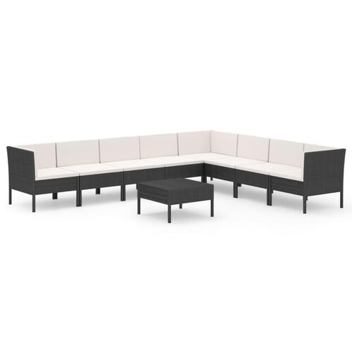 Loungesæt til haven 9 dele med hynder polyrattan sort