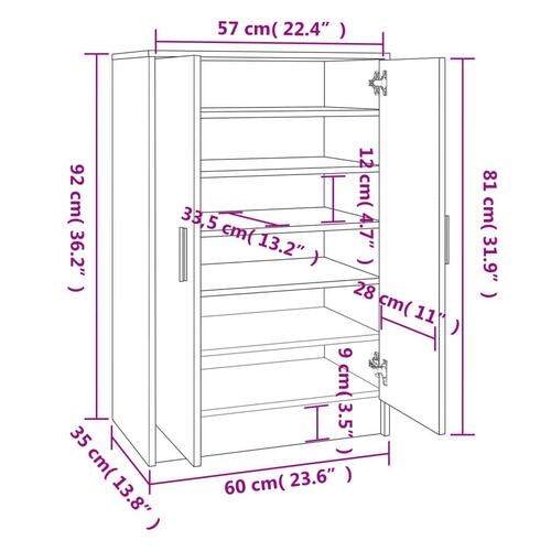 Skoskab 60x35x92 cm konstrueret træ sort