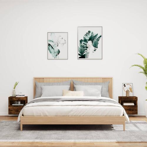 Væghængte tv-borde 2 stk. med LED-lys 40x30x40 cm røget eg