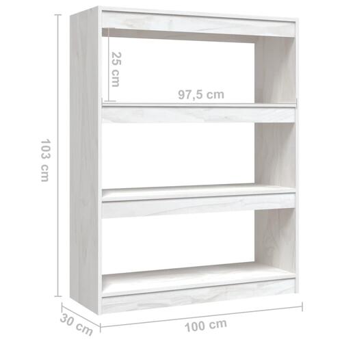 Bogskab/rumdeler 100x30x103 cm massivt fyrretræ hvid