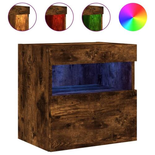 Væghængte tv-borde 2 stk. med LED-lys 40x30x40 cm røget eg