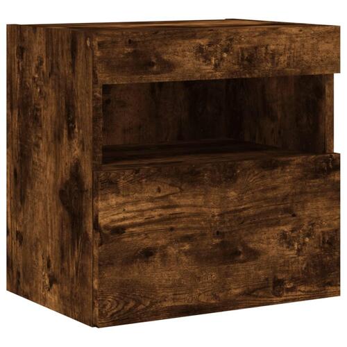 Væghængte tv-borde 2 stk. med LED-lys 40x30x40 cm røget eg